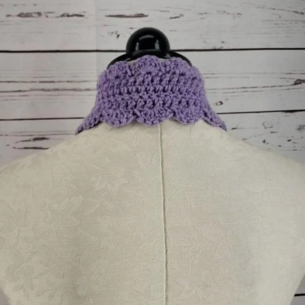 Handmade Crochet Lavender Purple‎ Detailed Scalloped Edge Scarf Wrap